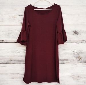 Max Studio Heathered Wine Scoop Neck Jersey Dress Bell Sleeves Style 8907R50 - M